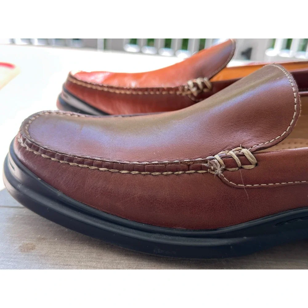 Cole Haan Loafers Mens 9.5M Brown Good Nike Air Leather Slip On‎ Moc Toe Shoes